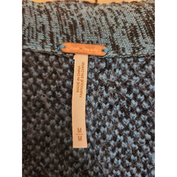 Free People Stateside Laguna Blue & Black Knit Striped Cardigan Buttons Size M - Picture 2 of 9